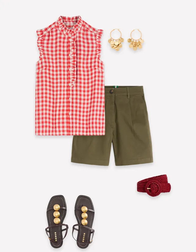Isabel Sleeveless Linen Top - Burnt Red Gingham | Boden USA